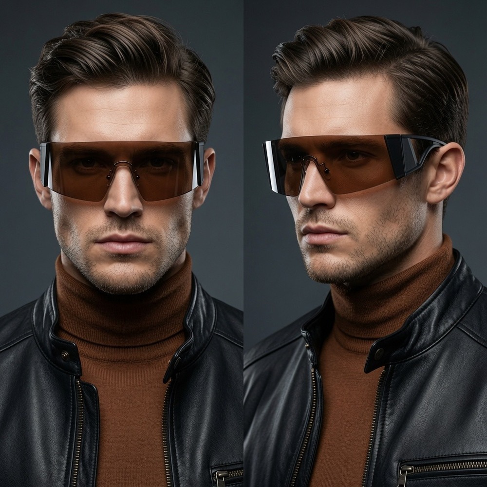 Men Sunglasses Oversized One Piece Dark Brown Lens Fashion Designer Style Trendy